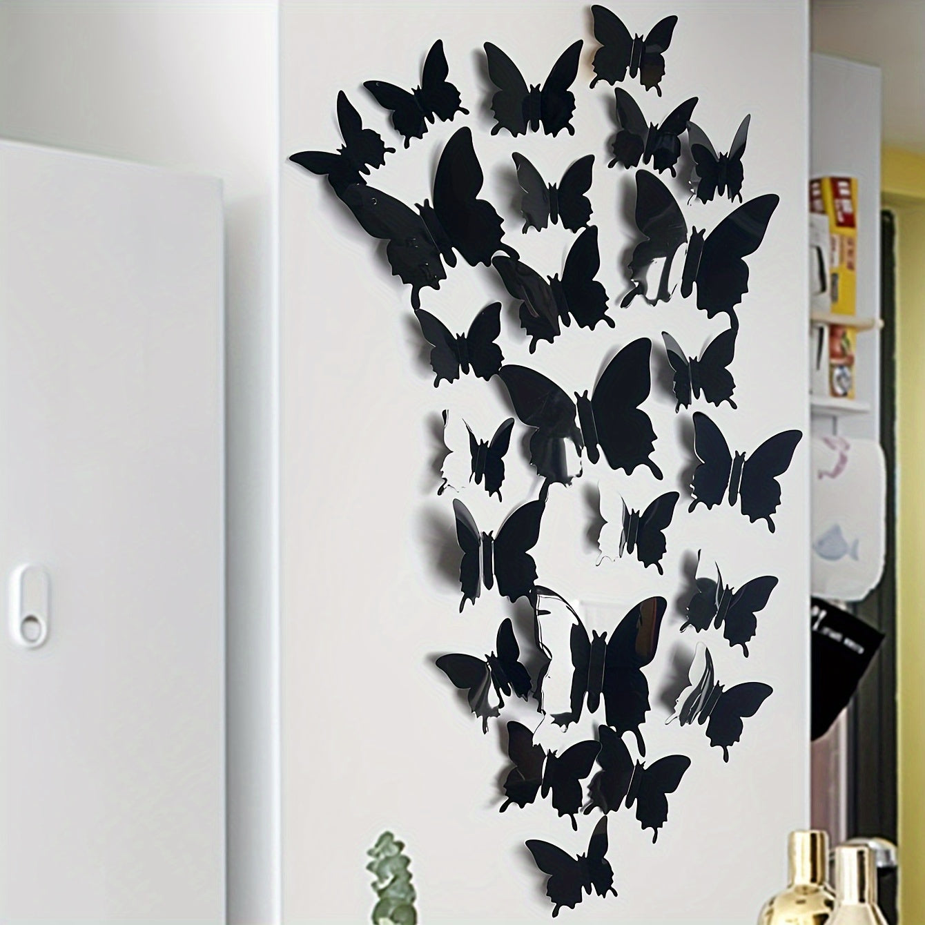 24 Black Butterfly Wall Decals: Elegant, Removable, Waterproof Vinyl Stickers for Home Decor