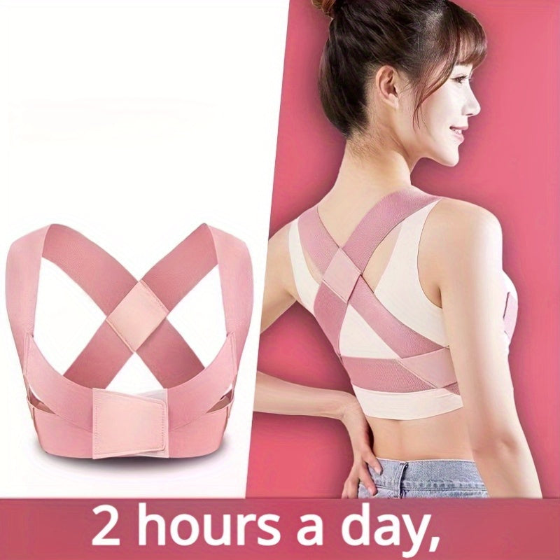 Invisible back brace for hunched shoulders, adjustable sizes, supports spinal alignment and improves posture.