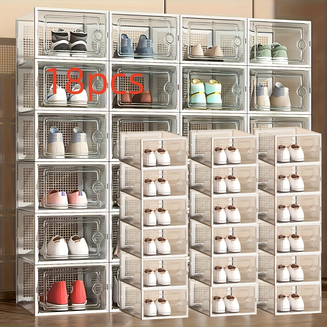 A range of multifunctional household furniture is available in sets of 4, 12, or 18 pieces. These stackable shoe rack storage boxes are waterproof and dustproof, making them perfect for sports shoes. The rectangular plastic shoe cabinets have snap