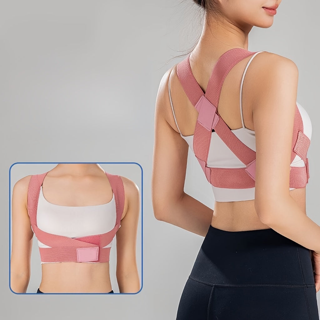 Invisible back brace for hunched shoulders, adjustable sizes, supports spinal alignment and improves posture.