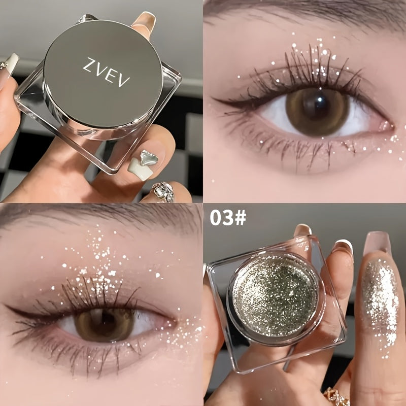 ZVEV Sparkling Gel Eyeshadow with shimmering glitter & metallic finishes in Black, Golden, and Silvery. Ideal for dazzling stage looks and makes a great gift for Valentine's, Autumn