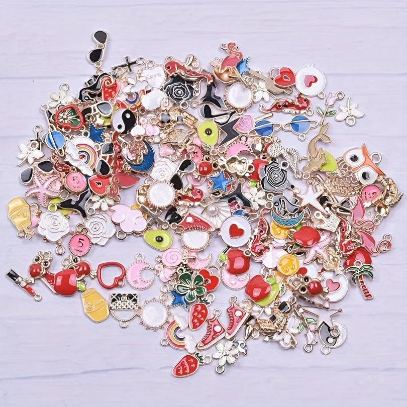 Assorted packs of cute floating charms available in quantities of 30, 50, or 100. Perfect for crafting jewelry or DIY lockets, with a variety of flowers and heart charms included.