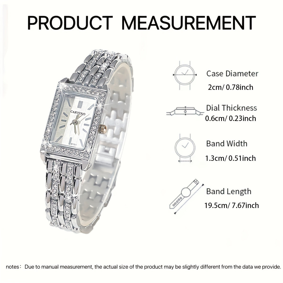 Elegant women's wristwatch with rhinestone jewelry and rectangular zinc alloy case, featuring quartz movement. Ideal gift for birthday or holiday.