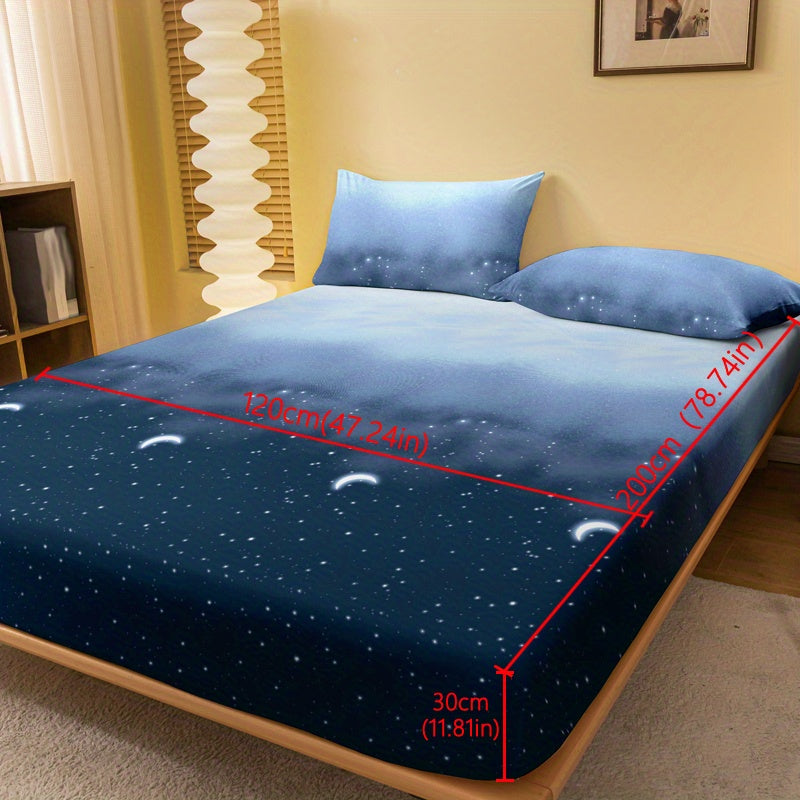 Soft and breathable, the Starry Night Brushed Fitted Sheet offers polyester bedding for both your bedroom and guest room. With a deep pocket design and machine washable material, it is perfect for keeping your bed cozy and comfortable.