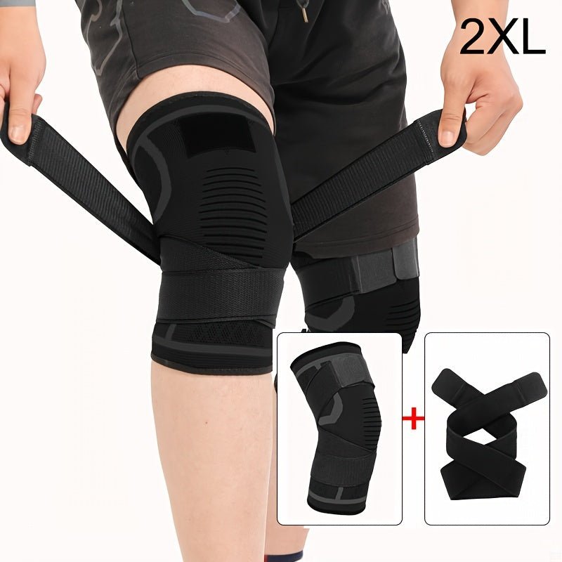 XuanGui Adjustable Nylon Knee Support Brace with Strap - Black & Red Design; Stabilizes knee joints for various activities, secure fit.