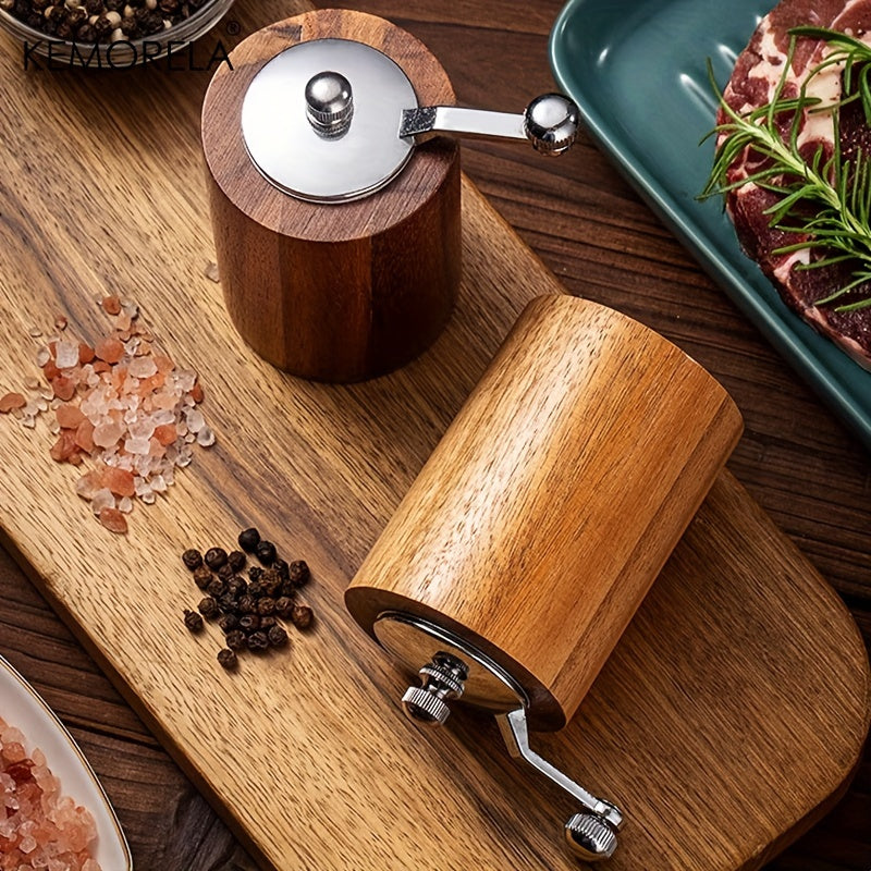 Get your hands on the 2-piece KEMORELA European Solid Wood Pepper Grinder. This manual salt and pepper mill will freshly grind your spices, perfect for seasoning steak and pasta in your home kitchen. No power is required for this wooden kitchen gadget