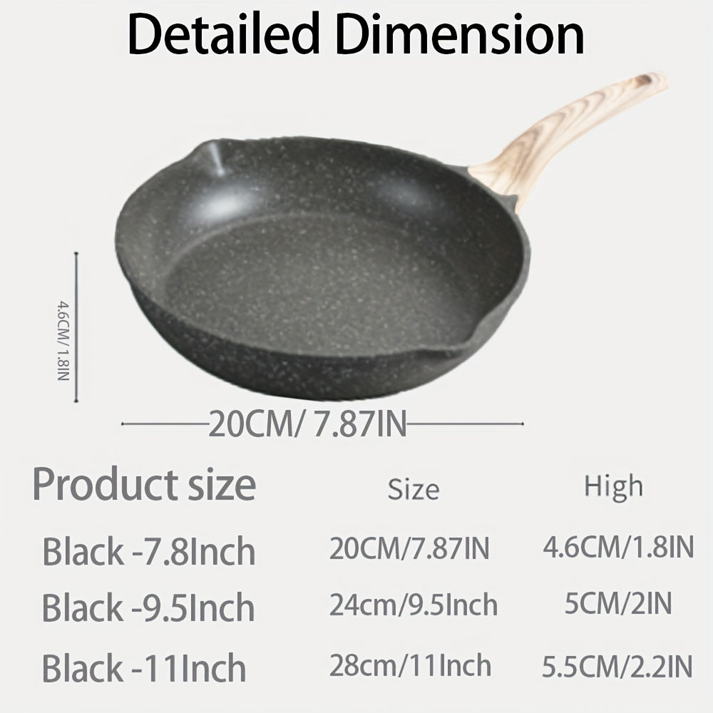 Nova Home Nonstick Frying Pan Set - Includes 19.81cm, 24.13cm, and 27.94cm Skillets with Stay-Cool Handle, Made with Healthy Stone Cookware, Suitable for Induction Cooking, PFOA Free, Features Wooden Handle