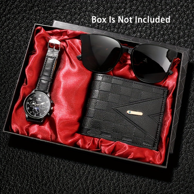 Top Pick: Men's 3-Piece Set featuring Business Sports Quartz Watch, Analog PU Leather Wrist Watch & Wallet & Glasses - Perfect Valentines Gift for Him