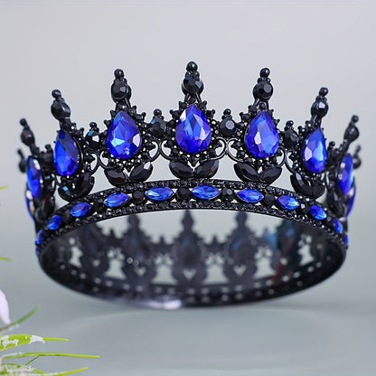 Opulent Baroque Round Teardrop Rhinestone Crown, Exuding European Vintage Royal Court Elegance, Perfect for Bridal and Beauty Pageants, A Regal TiaraasInstanceOf