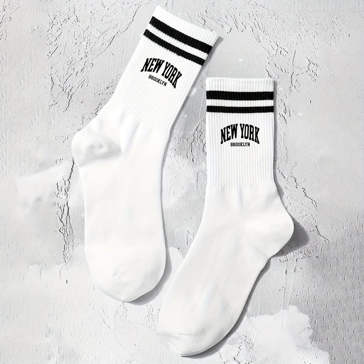 1 pair of casual mid tube socks with striped and letter print, versatile and comfy for both men and women.