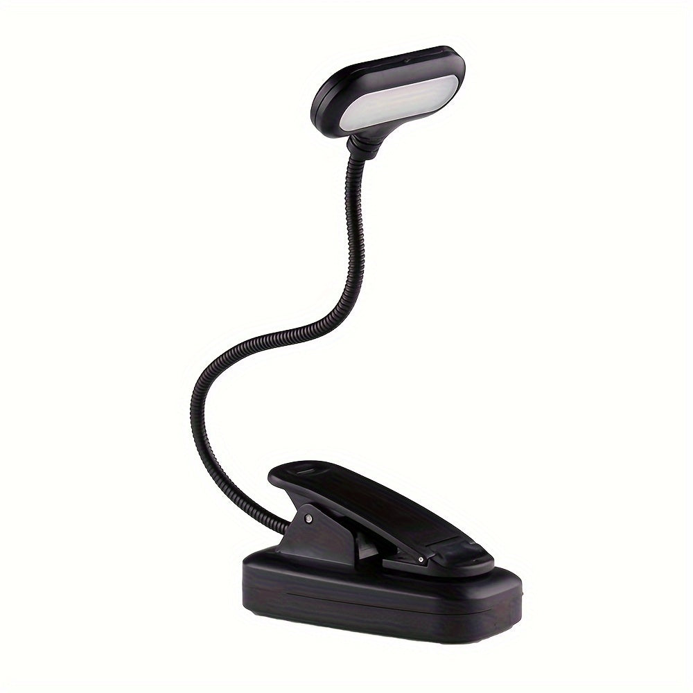 Portable LED book light with adjustable arm, push button control, and polished finish. Battery not included.