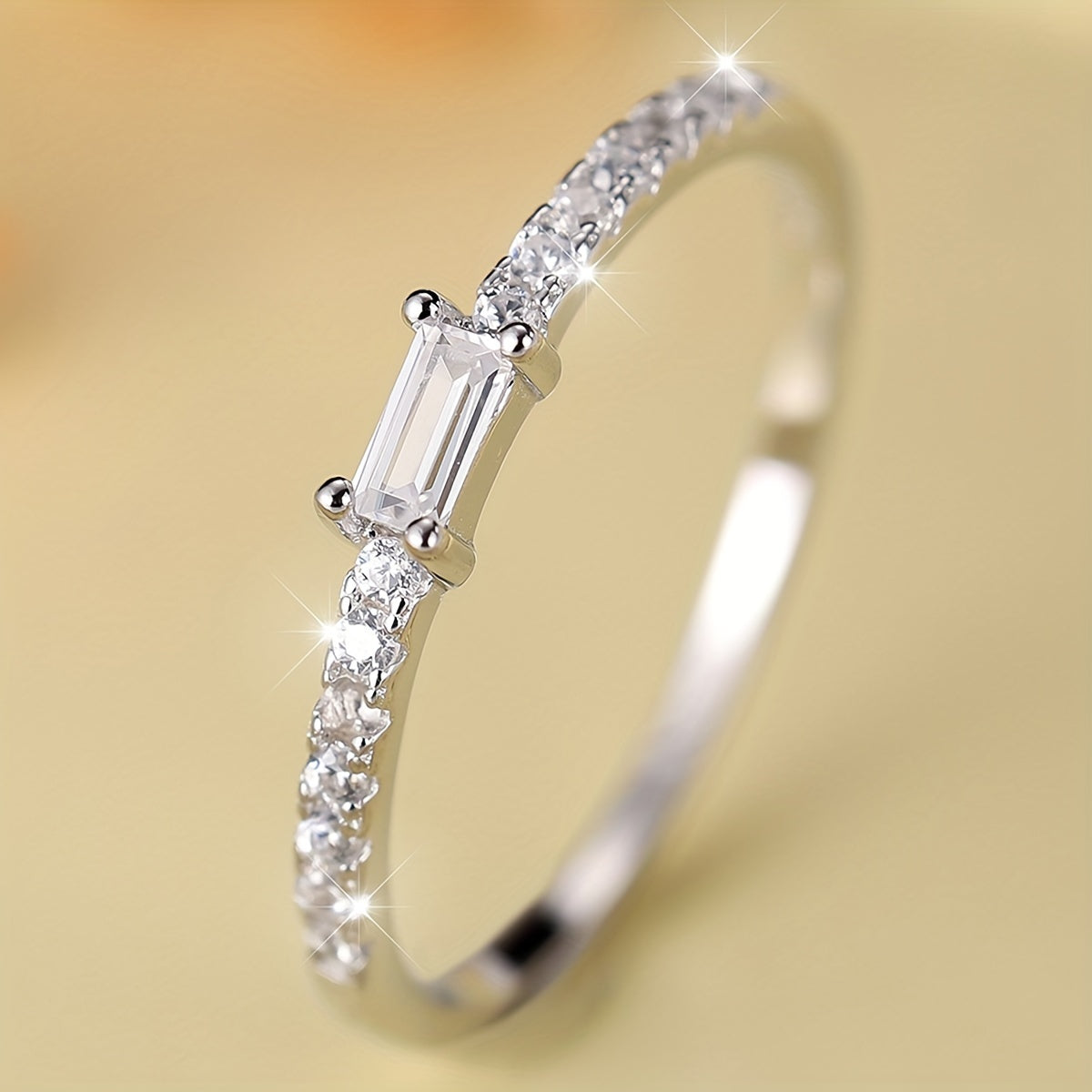 Rectangular Zirconia Thin Band Ring in 925 Sterling Silver - The Perfect Women's Engagement Ring for Formal Occasions