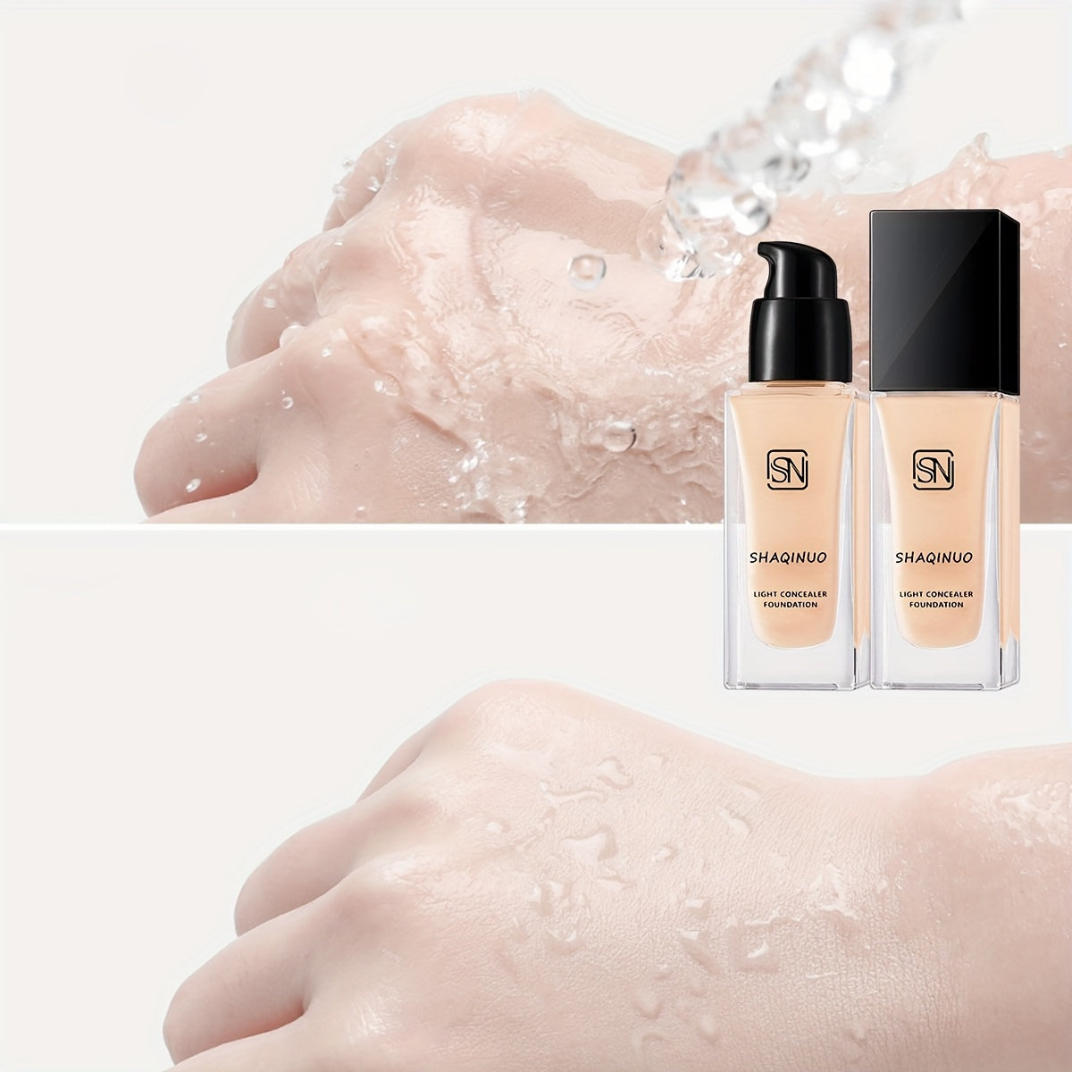 Shaqinuo Light Foundation - Hydrating BB Cream for All Skin Tones, Waterproof, Sweatproof, Evens Skin Tone, Conceals Blemishes, Dark Circles, Pore Minimization, Black Pump Dispenser