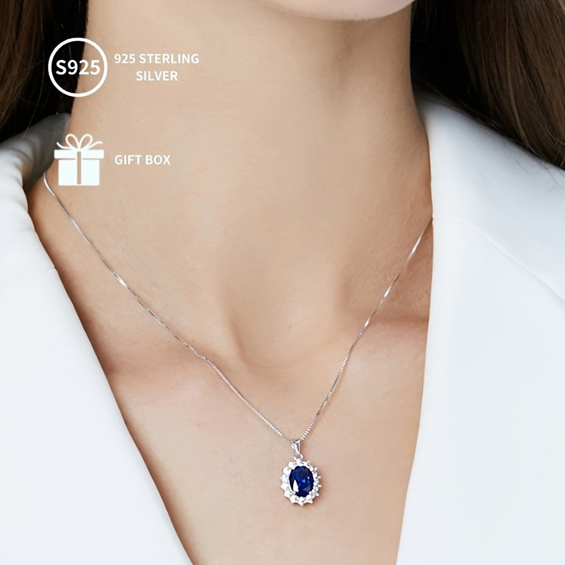 Give the gift of elegance with this stunning 925 Sterling Silver Necklace featuring a Synthetic Sapphire Pendant in a luxurious Royal Style. The Elegant Oval Halo Design makes it perfect for any occasion, whether it be a party, Christmas holiday, or