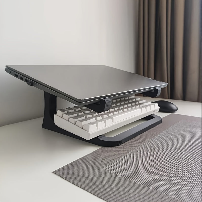 Portable laptop stand with detachable armrest, adjustable height, ergonomic keyboard holder, ABS material, suitable for home or office.