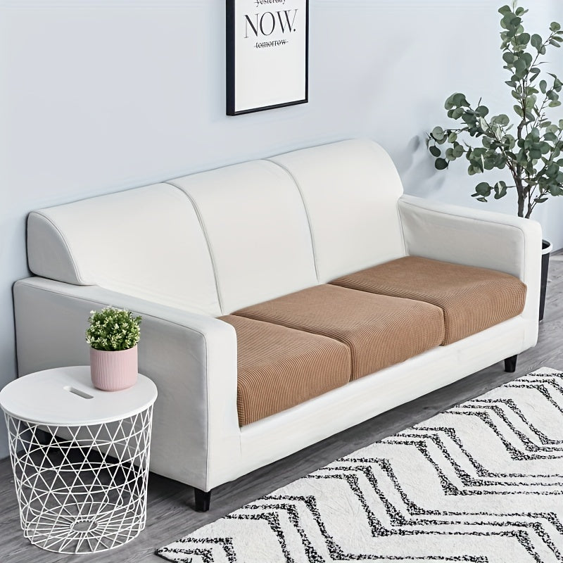 Modern Stretch Sofa Cushion Cover made of machine washable polyester and spandex fabric. Features elastic seat slipcover with no print design, dustproof protection, and elastic band closure.