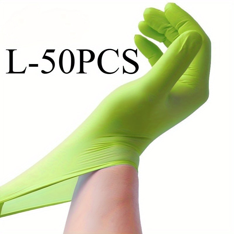 Grass Green Nitrile Gloves, available in packs of 30, 50 or 100. These disposable gloves are ideal for a variety of tasks including food processing, cleaning, pet bathing, dishwashing, hairdressing, nail art, DIY projects, and household kitchen and