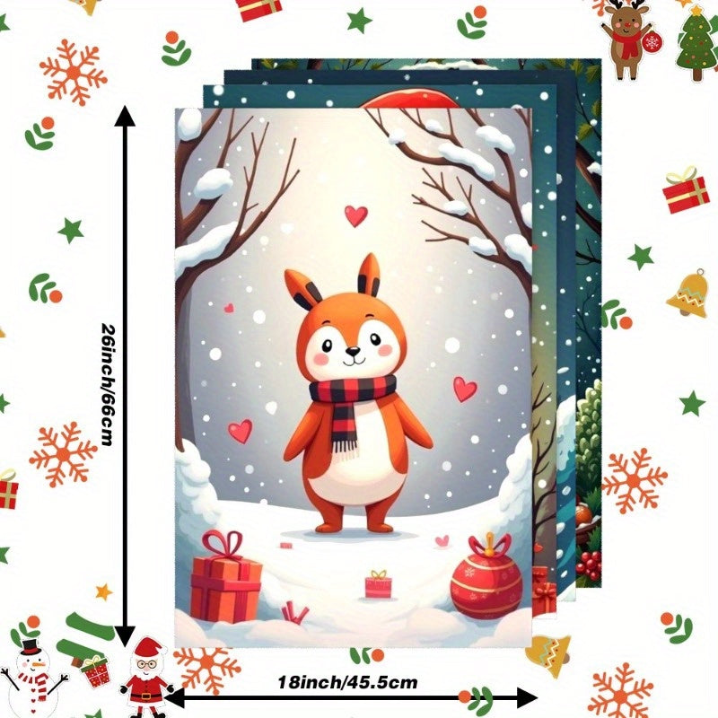 Set of four Christmas deer warm winter reindeer elk holiday Santa Claus napkins, measuring 45.72x66.04 cm each