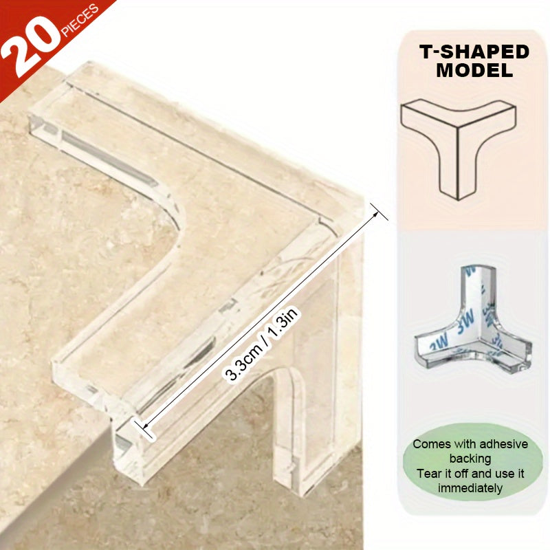 20 pieces of clear corner protectors in both spherical and L-shaped designs for protecting furniture corners - perfect for safeguarding table edges and sharp corners