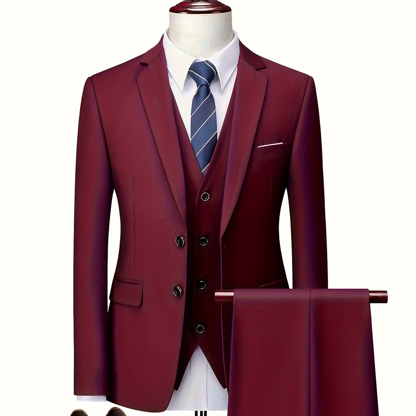 2024 Fashion New Men's Stretch Fabric Business 3pcs Set: Slim Fit Suit, Trousers, Waistcoat