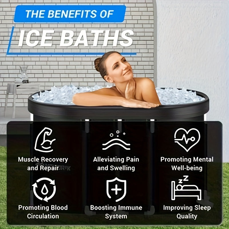 1.2m oval athlete ice bath tub for cold water therapy & recovery, foldable for indoor/outdoor use - black, no electricity required