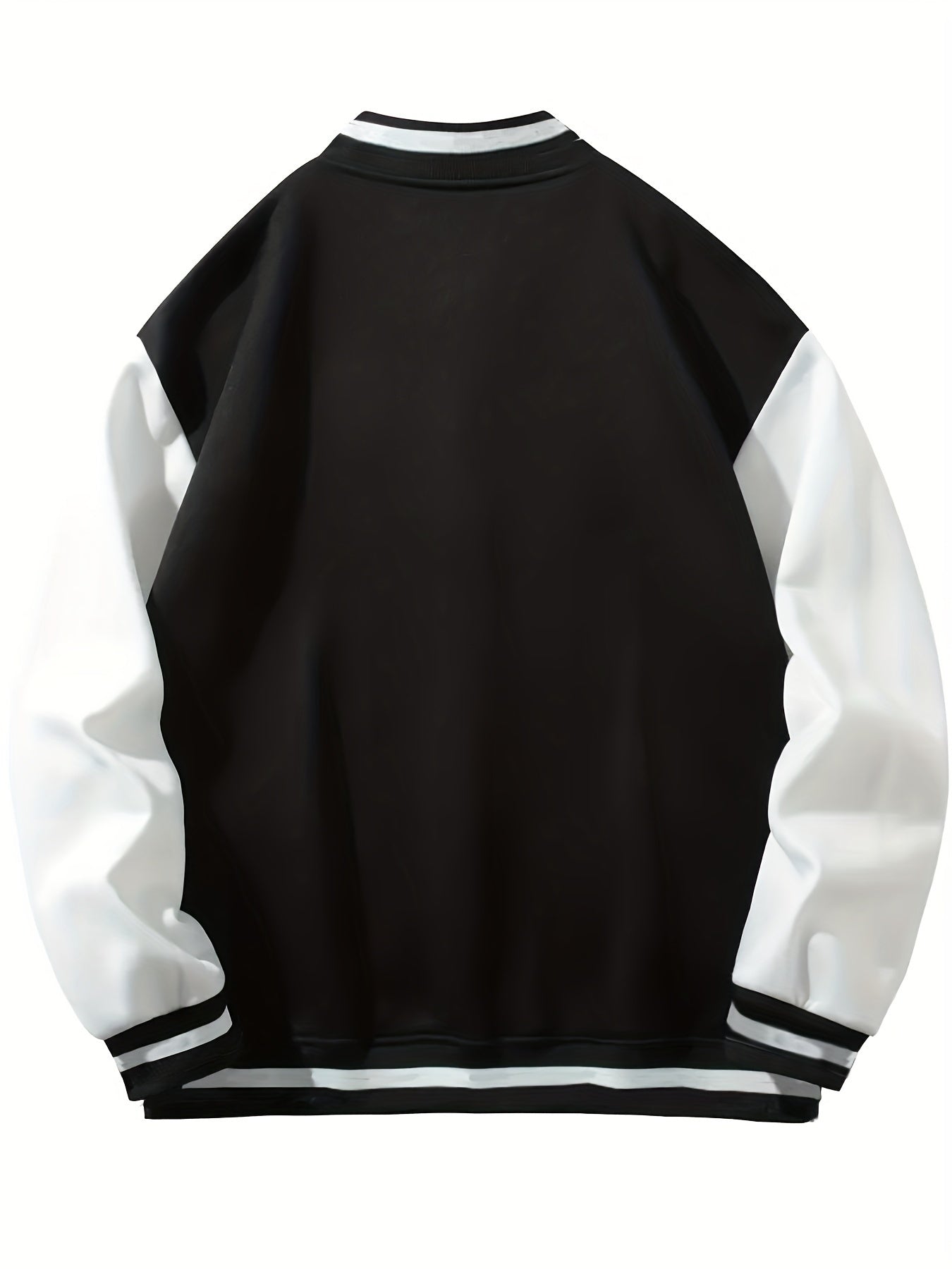 NYC-inspired Varsity Jacket for Men in Black and Beige, Polyester, Snap Closure, Baseball Collar, Machine Washable, PLUS SIZE