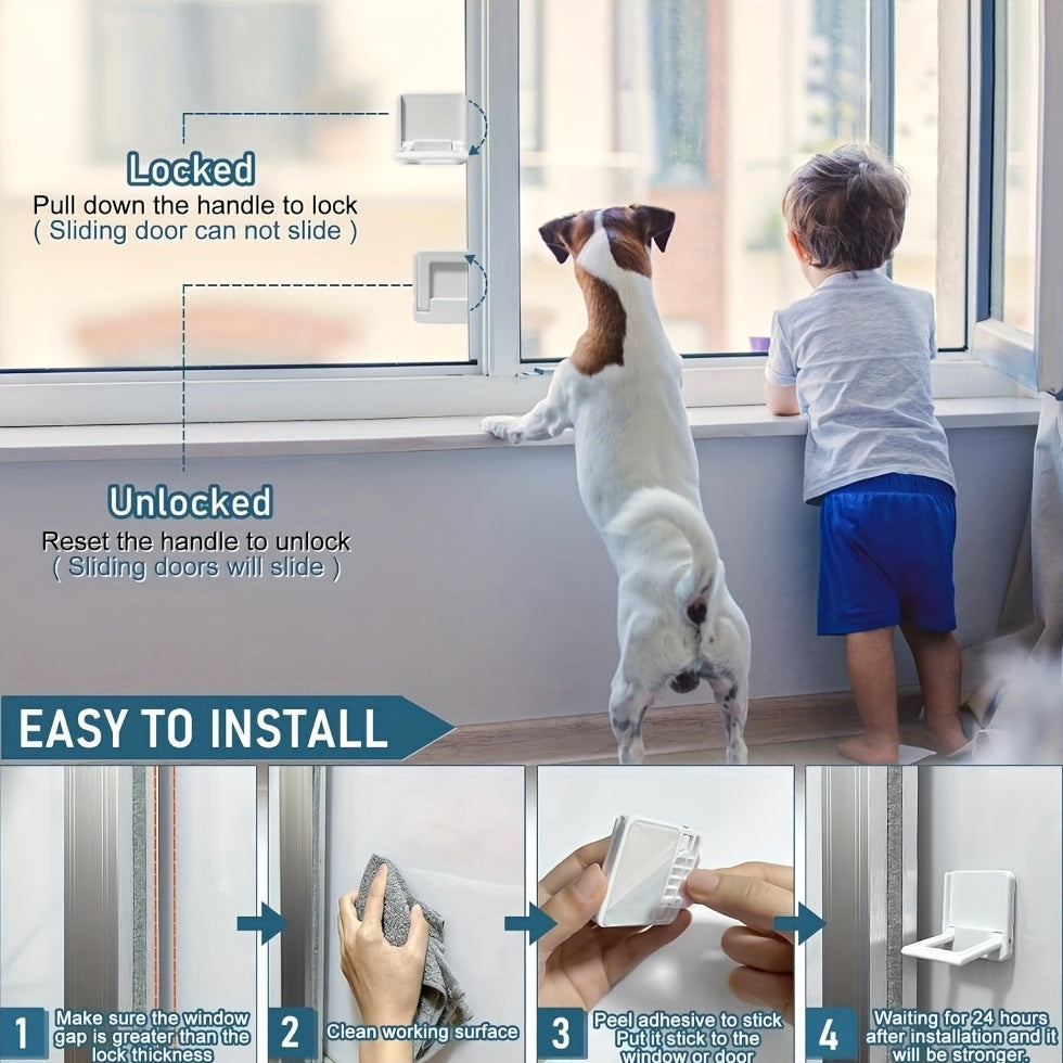 Childproof Sliding Door/Window Locks - Protect Your Pets too! - Reliable Security for Glass Doors, Windows, Closets - Quick and Simple Installation, No Electricity Required - Set of 2 in White