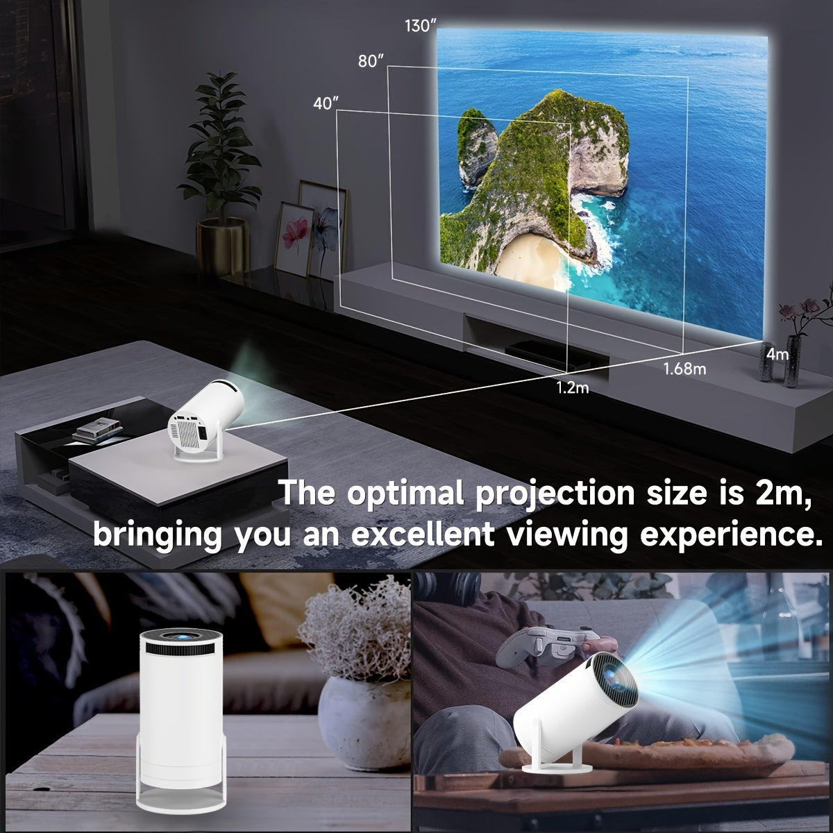 XYA S100 Portable 4K Projector with 5G WiFi & Wireless, 3000+ Lumens Brightness, Remote Control, Keystone Support, Rotating Keystone, Compatible with HDTV/USB/AV, White color.