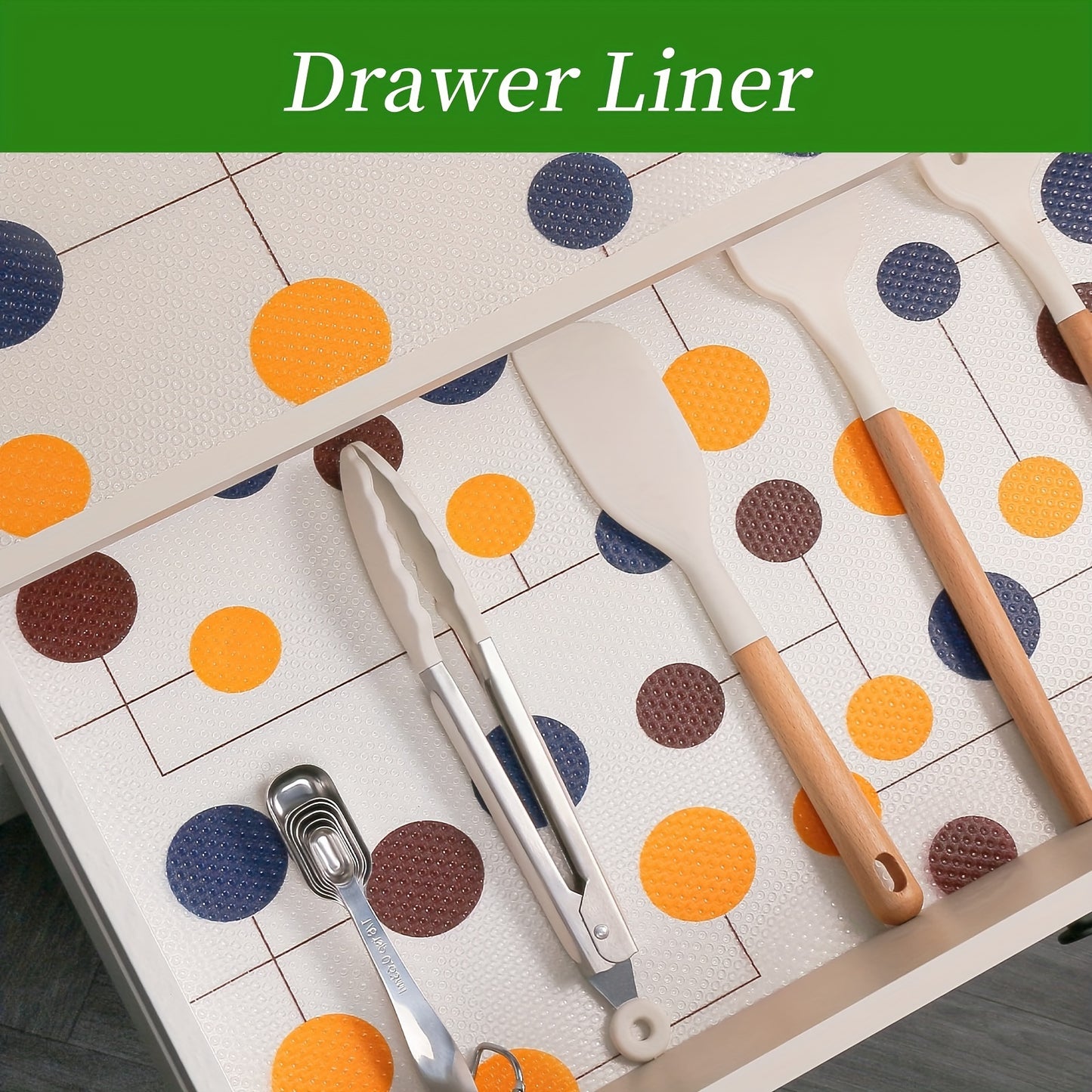 Vinyl kitchen cabinet liner with EVA material and patterned print, ideal for moisture-proof, dust-proof, non-slip shelf and drawer protection. Perfect for kitchen storage supplies and fridge table pads.