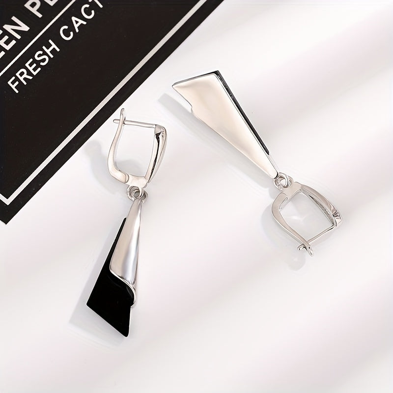 Stylish S925 Sterling Silver Bicolor Triangle Tassel Long Earrings for Women with May Birthstone, Perfect for Everyday Wear or as a Gift, Trendy Ear Drops, Fashion Jewelry.