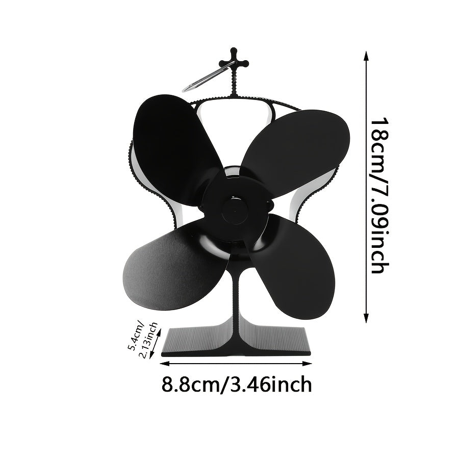 Aluminum Hearth Fireplace Fan in Crown Shape, Thermodynamic Design with 4 Blades, Portable Table Fan with Multiple Components, Non-Electric Operation, Blade Diameter of 152mm