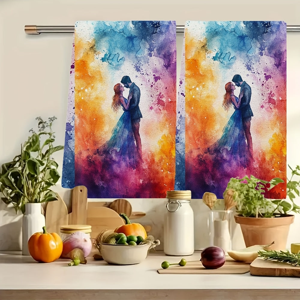 Set of 2 Ultra Soft Kitchen Towels, Love Conquers All Design, Highly Absorbent Dish Hand Towels for Holiday Decor, Machine Washable, 16x24 Inch - Item Number 2KYSYS1218682