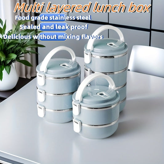 Stainless Steel Multi-Layer Lunch Box with Large Capacity, Leak-Proof Food Grade Bento Container, Ideal for Office Workers and Students - Hand Wash, Cylindrical Shape, Manual Operation, No Electricity Required