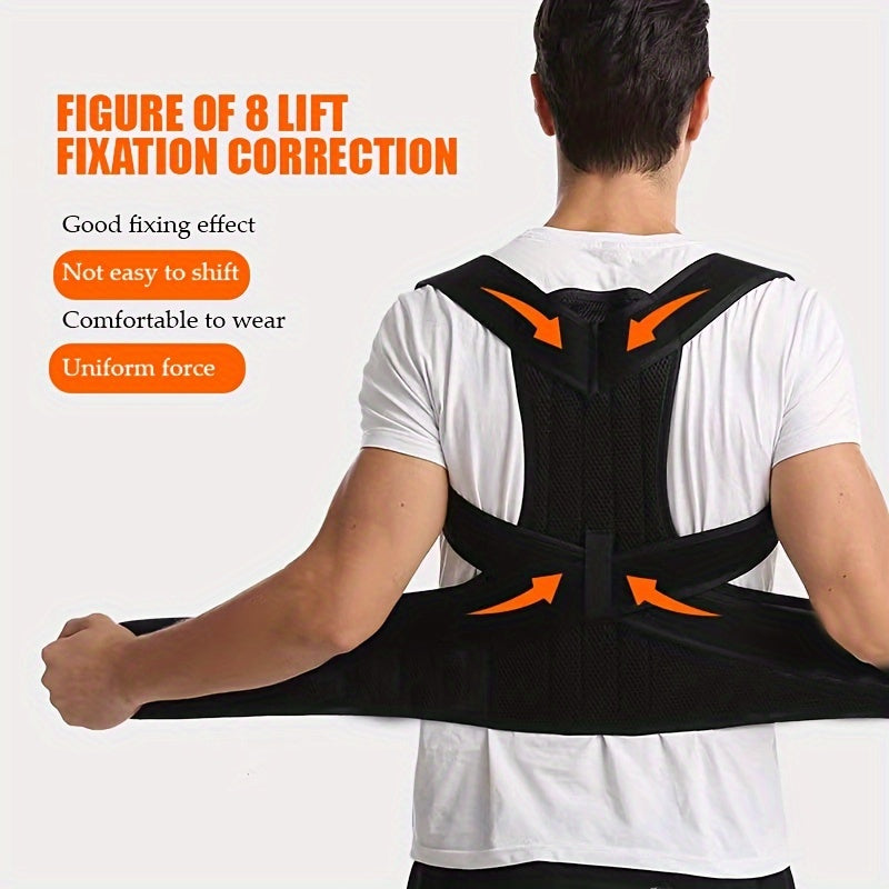 Unisex posture corrector: adjustable, breathable design to support back and shoulders.