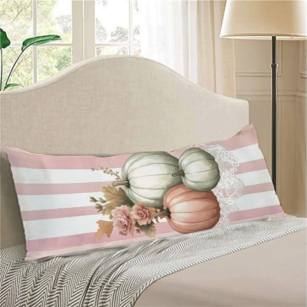 This cozy flannel long pillow cover in a pink pumpkin design measures 137.16x50.8cm. It features a zipper closure and is machine washable, making it perfect for all-season use. The casual style and love theme make it ideal for back sleepers and suitable