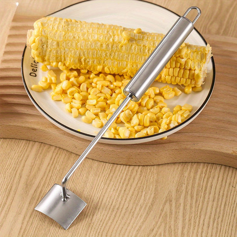 Effortlessly peel and separate corn kernels with this stainless steel corn peeler – a convenient manual kitchen gadget for corn threshing. Includes a shovel knife for easy peeling.