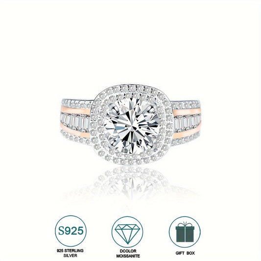 Dazzling 2ct Moissanite Engagement Ring in Elegant Luxury Design, Crafted in 925 Sterling Silver Plating, Exudes Bohemian Style Charm. Hypoallergenic and Versatile, this Statement Jewelry Piece is the Perfect Fashion Accessory for Women. Comes with a