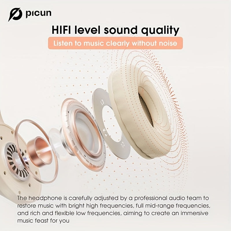 Picun B-01S Wireless Headphones: HD Stereo Sound, Built-in Microphones, Deep Bass, 46 Hours Playtime, Foldable Lightweight design, TF/Cellphone/PC/Home.