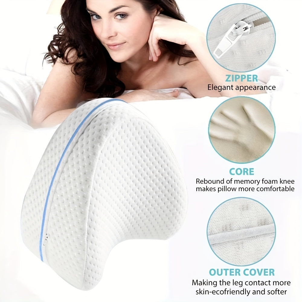 Orthopedic Memory Foam Leg Pillow for Side Sleepers - Relieves Sciatica, Back, Hip, Knee & Joint Pain - Includes Removable Washable Cover, Allergy-Friendly, Soft Knit Fabric - Perfect for Pregnancy & Nursing - White, Ideal for Sleeping