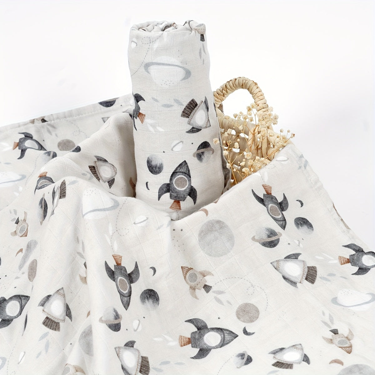 Bamboo Cotton 2-layer Blanket with Soft Muslin Swaddle Wrap, Digital Print, Size 119.38*109.22cm