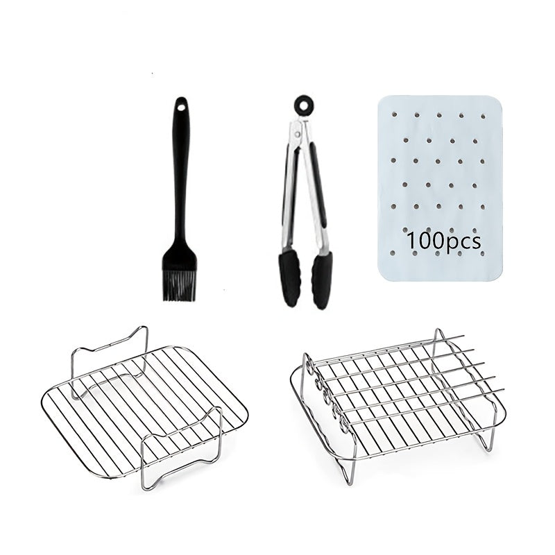 The Air Fryer Accessories Single Layer Rack is a 5-Pin Grill Rack made of 304 Stainless Steel. This Double Layer Ninja Foodi Dual Air Fryer also includes a FlexDrawer Air Fryer AF500UK and a Large Air Fryer Oven Stand with a Dehydrator option.