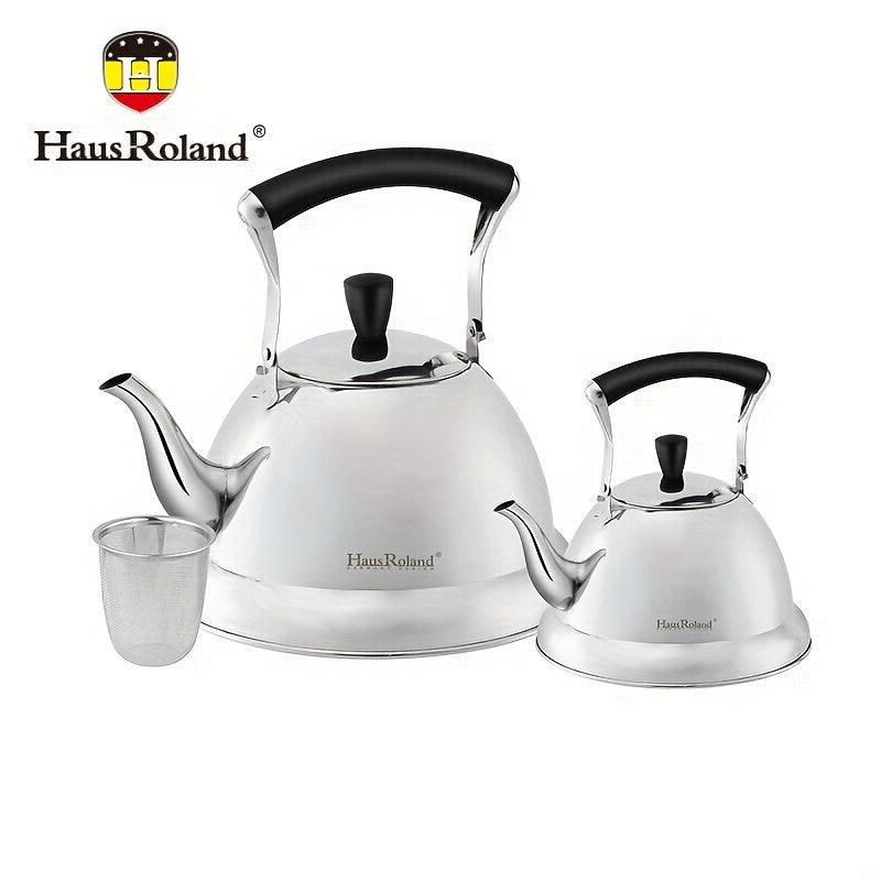 HausRoland Stainless Steel Tea Kettle Set with Whistling Feature for Stovetop Use - Includes 3L & 1L Kettles, Audible Whistle, Suitable for Gas and Open Flame Cooking, No Electricity Required