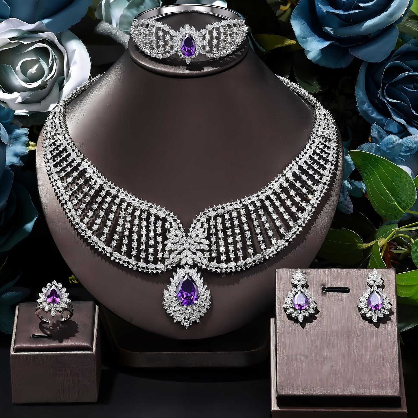 Exquisite Jewelry Set for Elegance: Includes Engagement, Wedding, and Bridal Earrings and Necklace