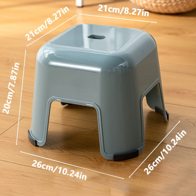 Stylish and durable small board stool, perfect for kitchen, bathroom, or bedroom. This non-slip stool is stackable and firm, ideal for various uses such as a bath chair or shoe changing stool. Made with thickened material, this stool is perfect for