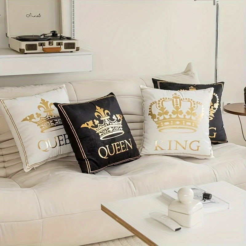 Luxury gold-plated decorative cushion cover with crown pattern in black and white hot stamping print for home sofa.