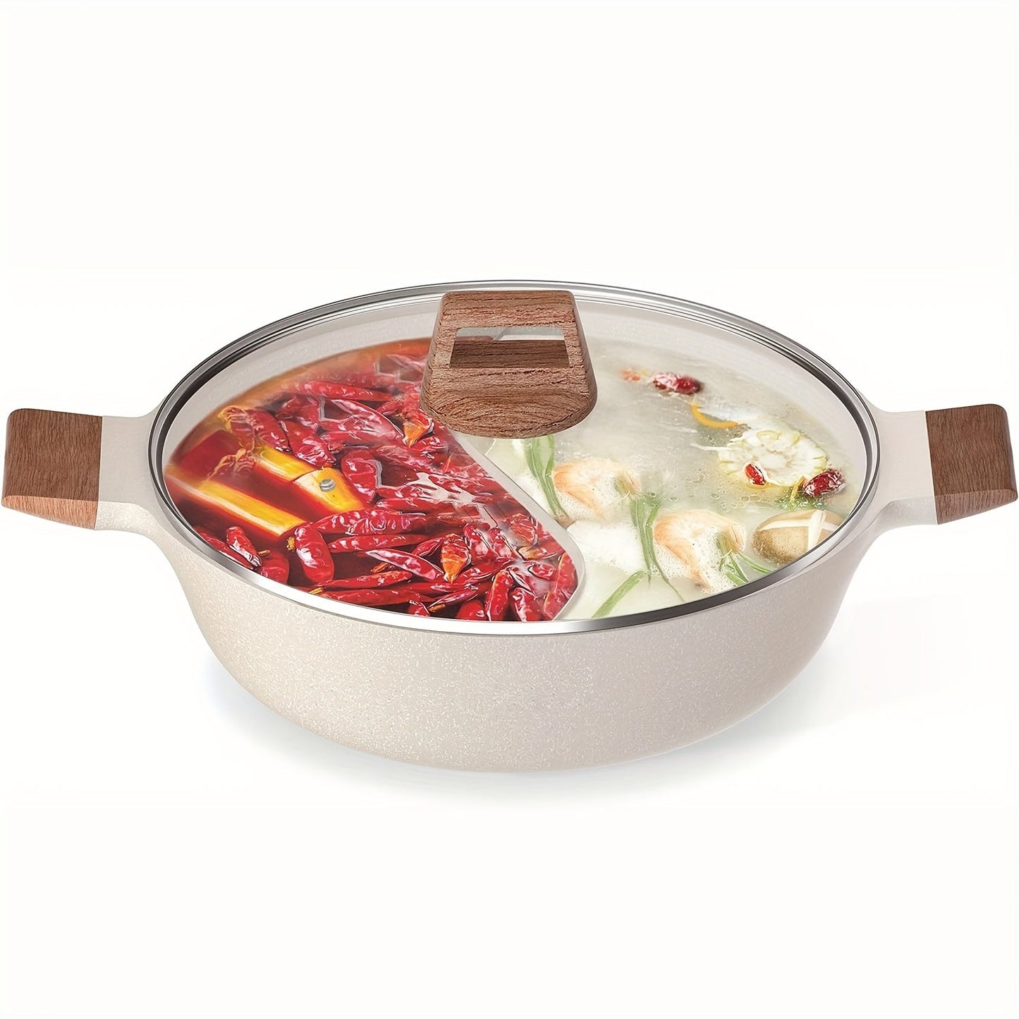 DUMAK 30.48cm Double-Sided Nonstick Shabu Pot with Divider - Suitable for Induction, Gas Stove & Hot Burner, Safe for Dishwasher Use