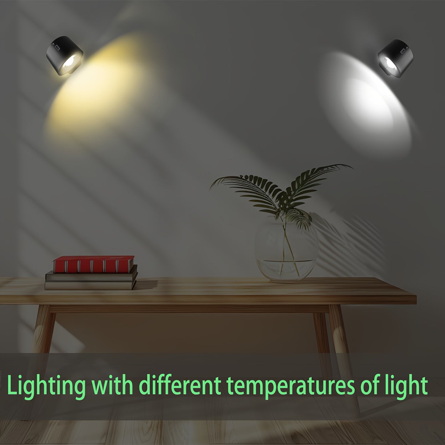 1 or 2 LED Wall Lights with rechargeable battery, adjustable brightness levels and color temperatures, touchpad control, USB charging, 360° rotatable magnetic ball, non-waterproof. Ideal