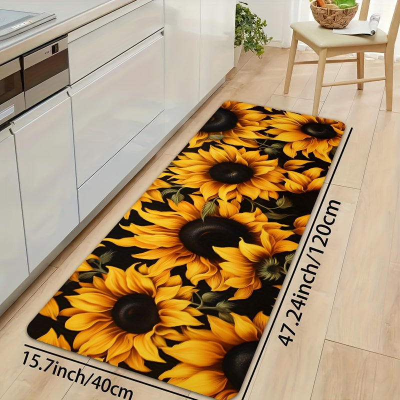 Sunflower Pattern Rug with Non-Slip Backing - Perfect for Kitchen, Bathroom, and Outdoor Use, Easy to Clean Machine Washable Polyester Mat, Ideal for Toilet or Bath Mats, Features a Cheerful Sunny Floral Design, Adds a Lovely Touch to Your Bathroom Decor