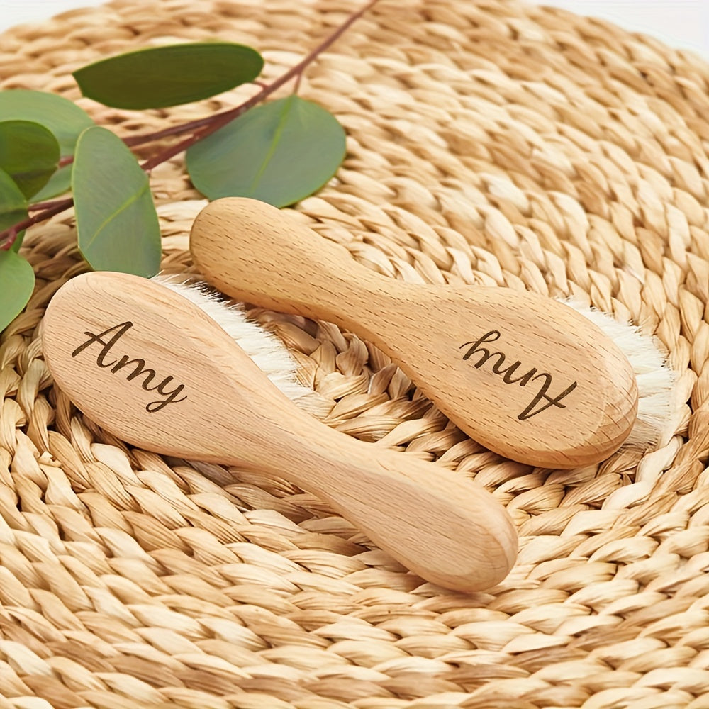 Personalized Wooden Hair Brush with Engraving, featuring Ramadan Sheep, Star, and Moon design. Customize with a name for a unique and thoughtful gift, perfect for Mother's Day or a birthday celebration. A special souvenir to cherish.