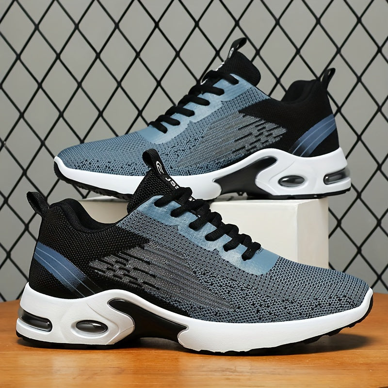 Men's color block running shoes with lace-up design, breathable fabric upper, and durable rubber sole for comfort and stability.